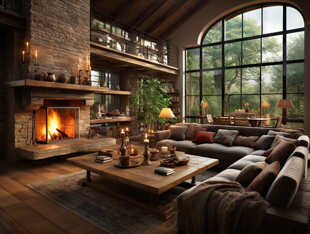 Reformar piso: salón señorial con chimenea y diseño de interiores exclusivo